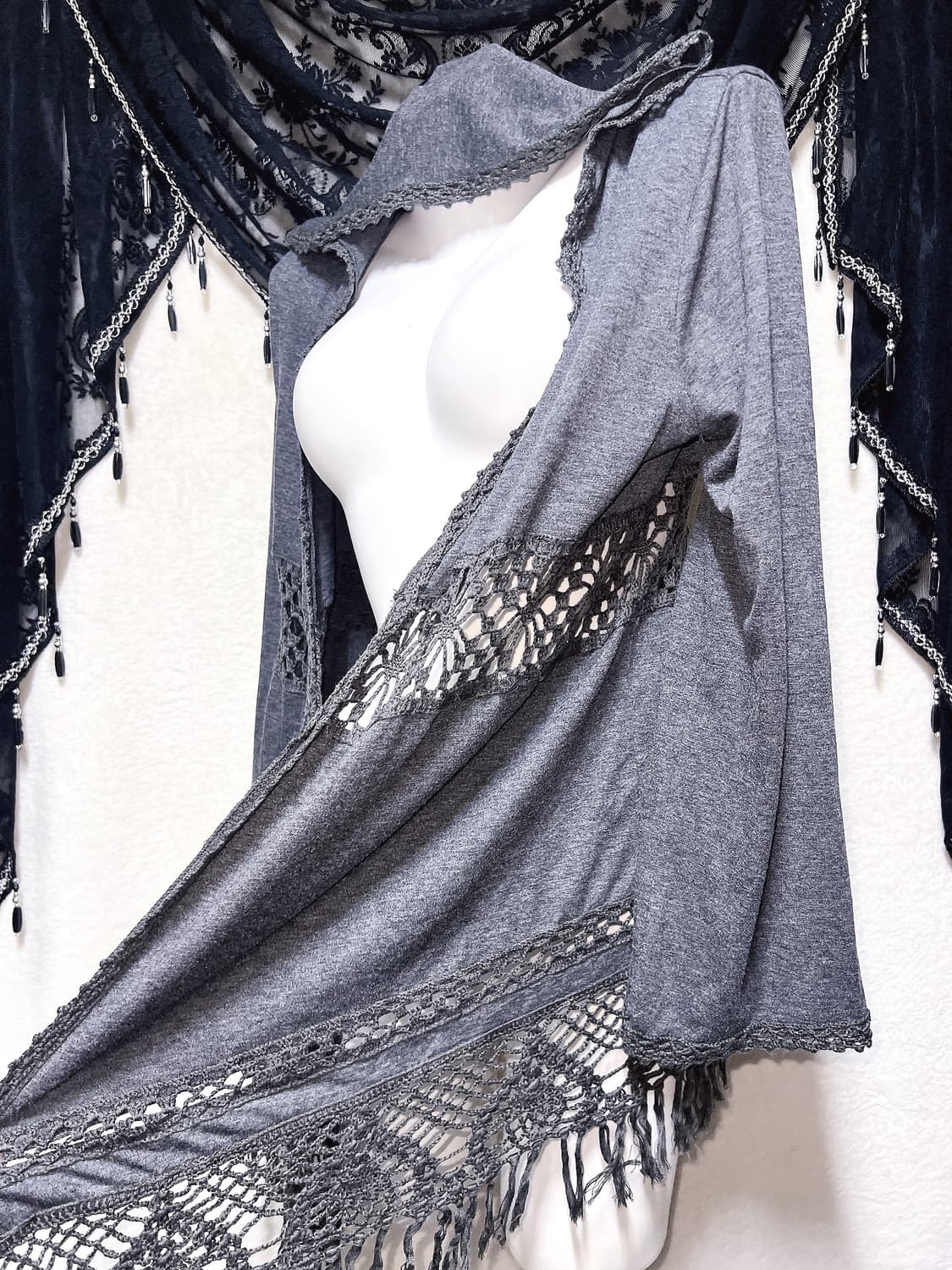 오리엔탈 후드 뜨개 레이스 펀칭 가디건 로브 고스펑크 페어리그런지 핀터 상품이미지2