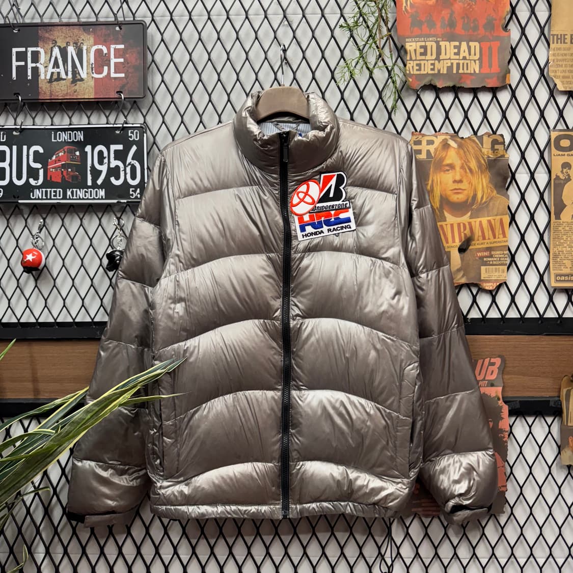 00s 챔피온 메탈릭 다운 패딩 자켓 전면 레이싱 패치 포인트 실버 상품이미지1