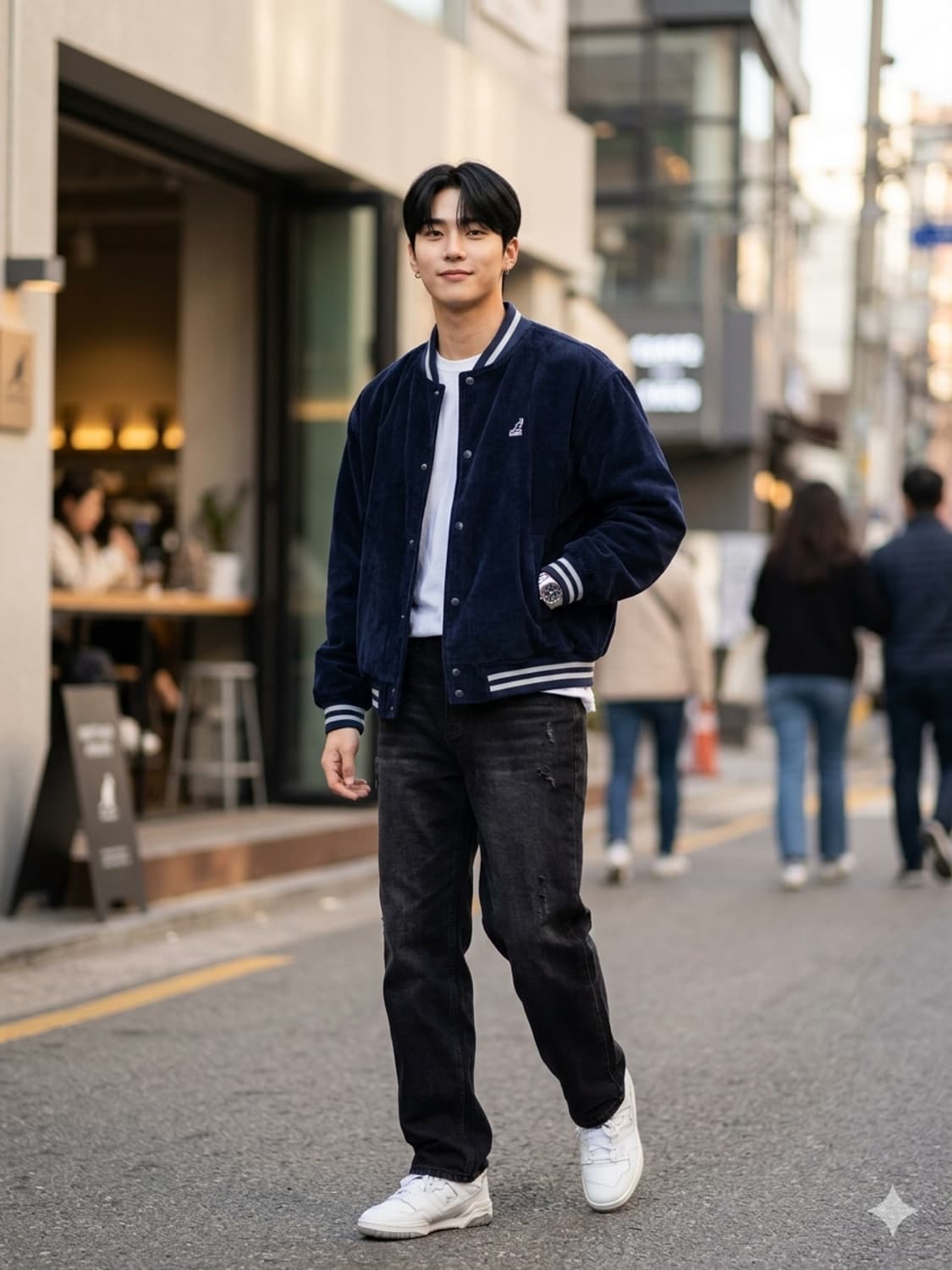 캉골 네이비 코듀로이 퀼팅 바시티 자켓 상품이미지1