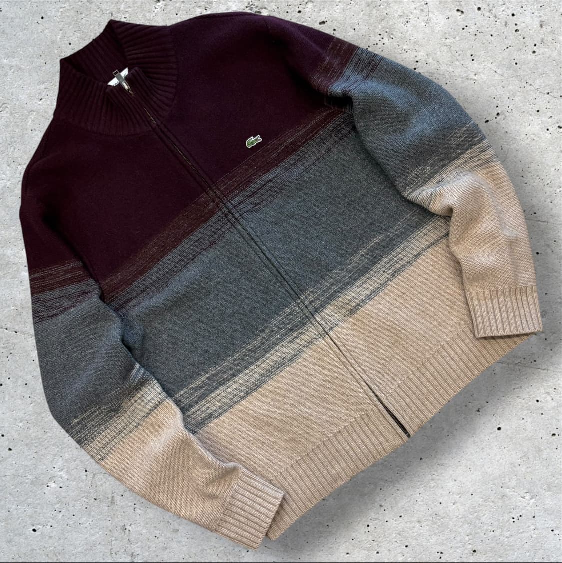 [L] 라코스테 스트라이프 울 니트 집업 가디건 D681 상품이미지1