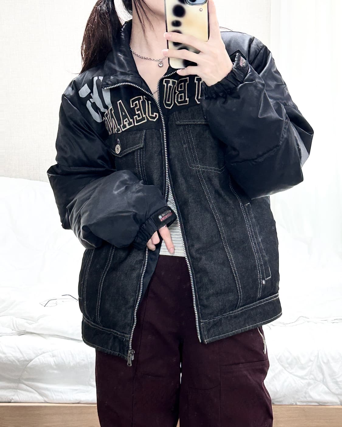 후부 빅로고 데님 배색 덕다운 패딩 상품이미지3