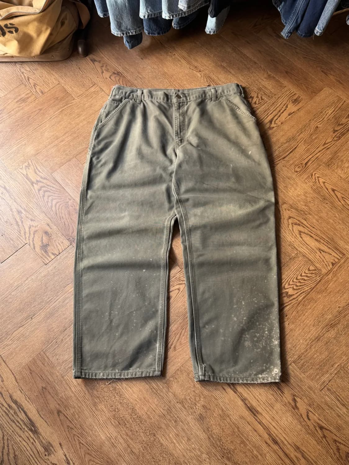 [40]칼하트 USA 더티워싱 모스그린 싱글니 카펜터 워크 팬츠 상품이미지1