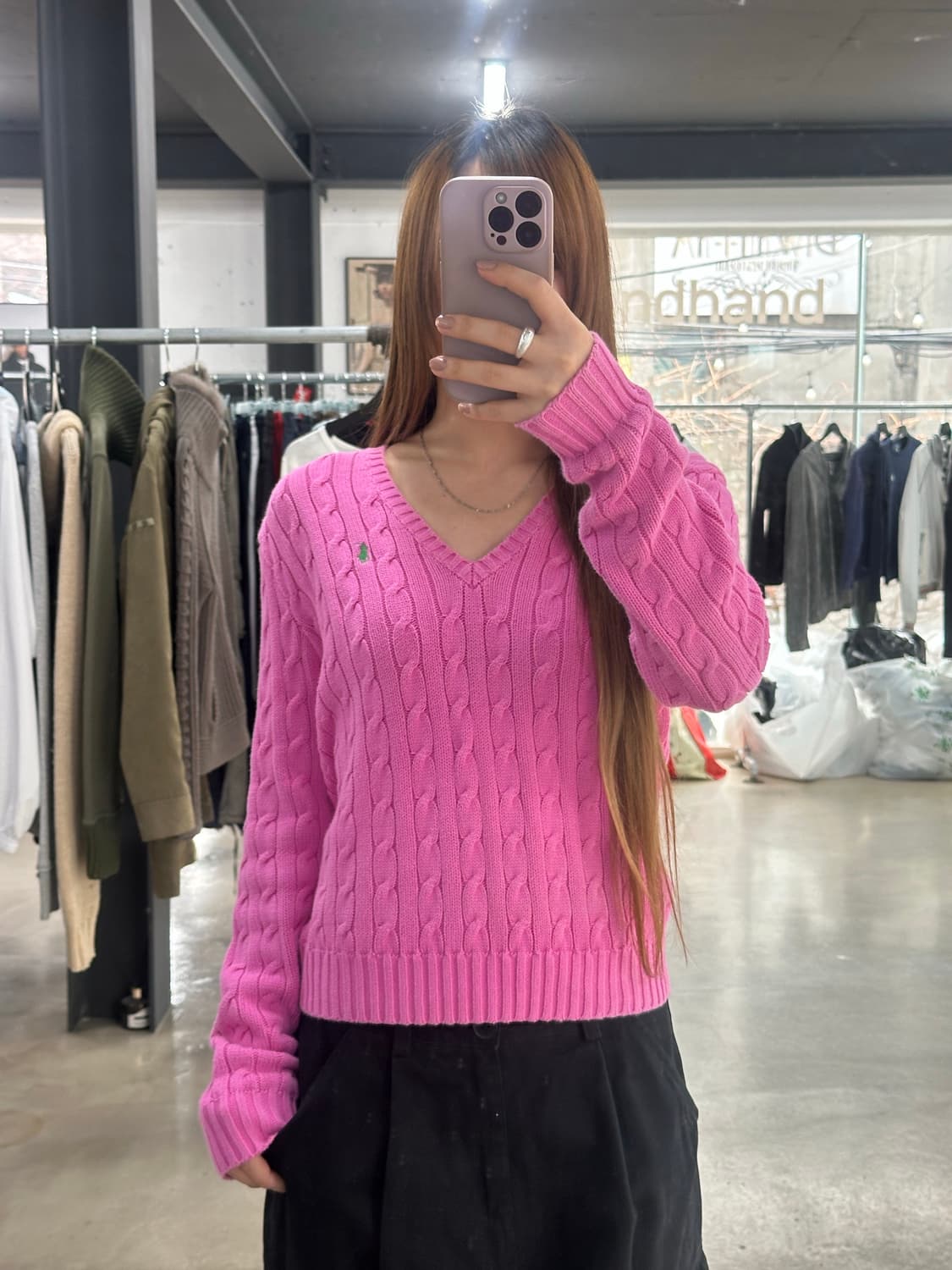 폴로랄프로렌 브이넥 케이블니트 핑크 상품이미지1