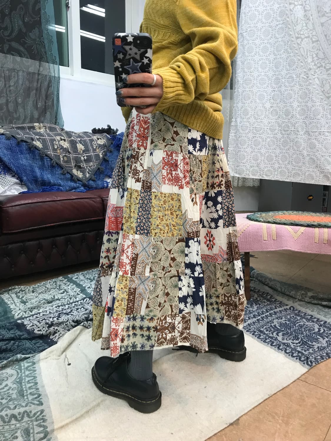 써스데이아일랜드 여성 빈티지 에스닉 밴딩 미디스커트  상품이미지2