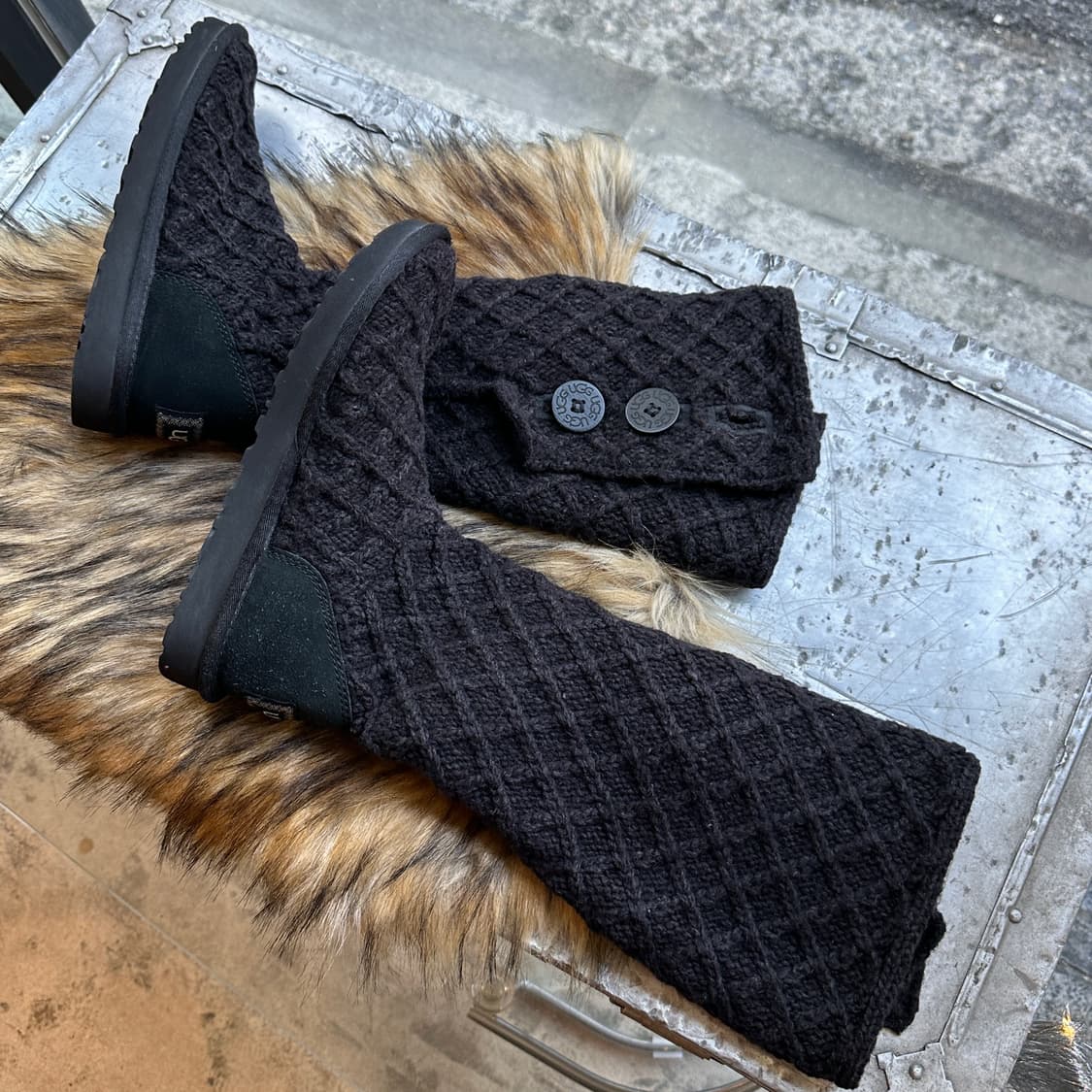 00s 블랙 와플 니트 카디 어그 부츠 상품이미지3