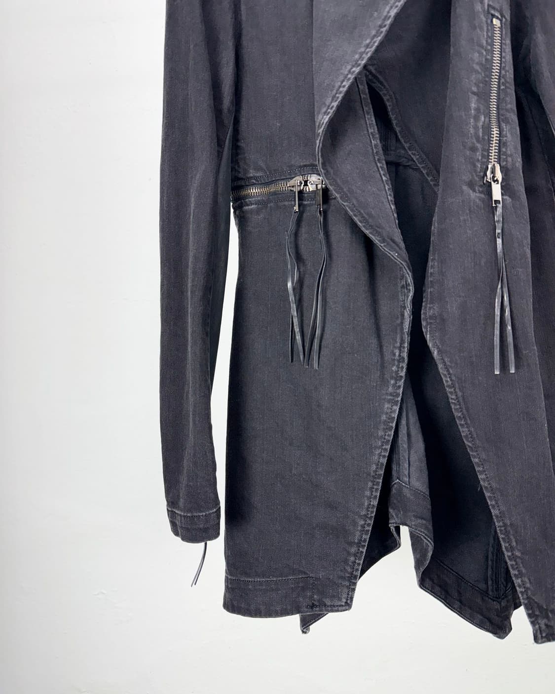 디젤 00s 블랙 레더 믹스드 오픈 카라 바이커 자켓 상품이미지5