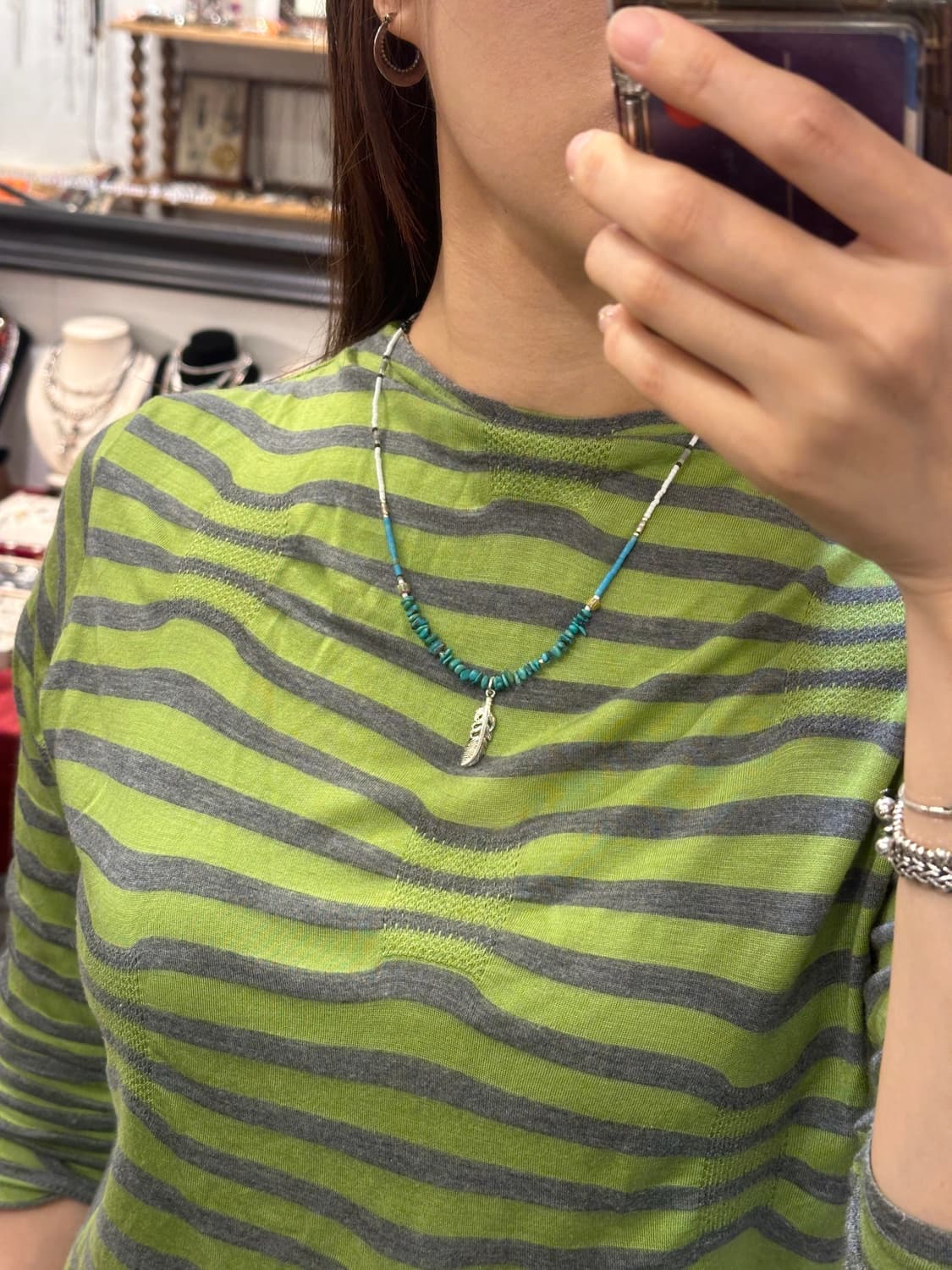 Feather 925 Silver Pendant Turquoise Bea 상품이미지9