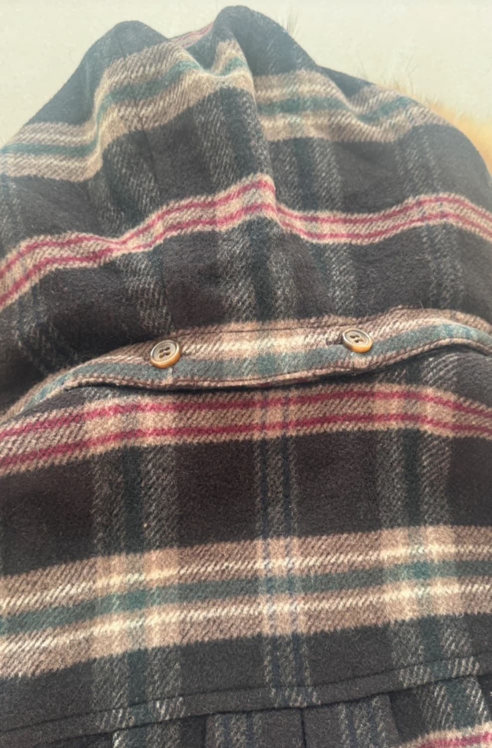 WHO.A.U 체크 모피 후드 코트 S 상품이미지6