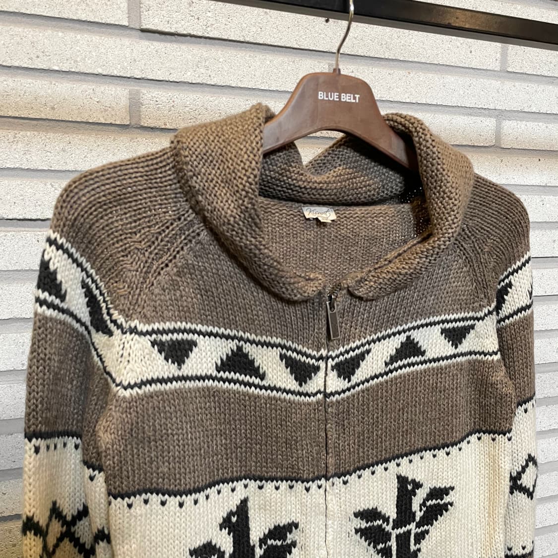 USA VINTAGE 코위찬 니트 집업 가디건 독수리 패턴 디테일 브라운 상품이미지4
