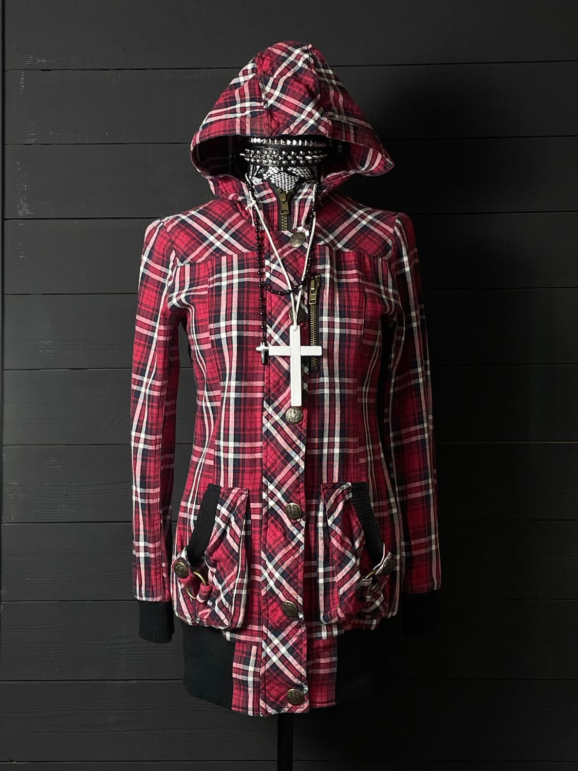 SKY BOMBER 스카이봄버 펑크 레드 체크 패턴 버튼 자켓 상품이미지5