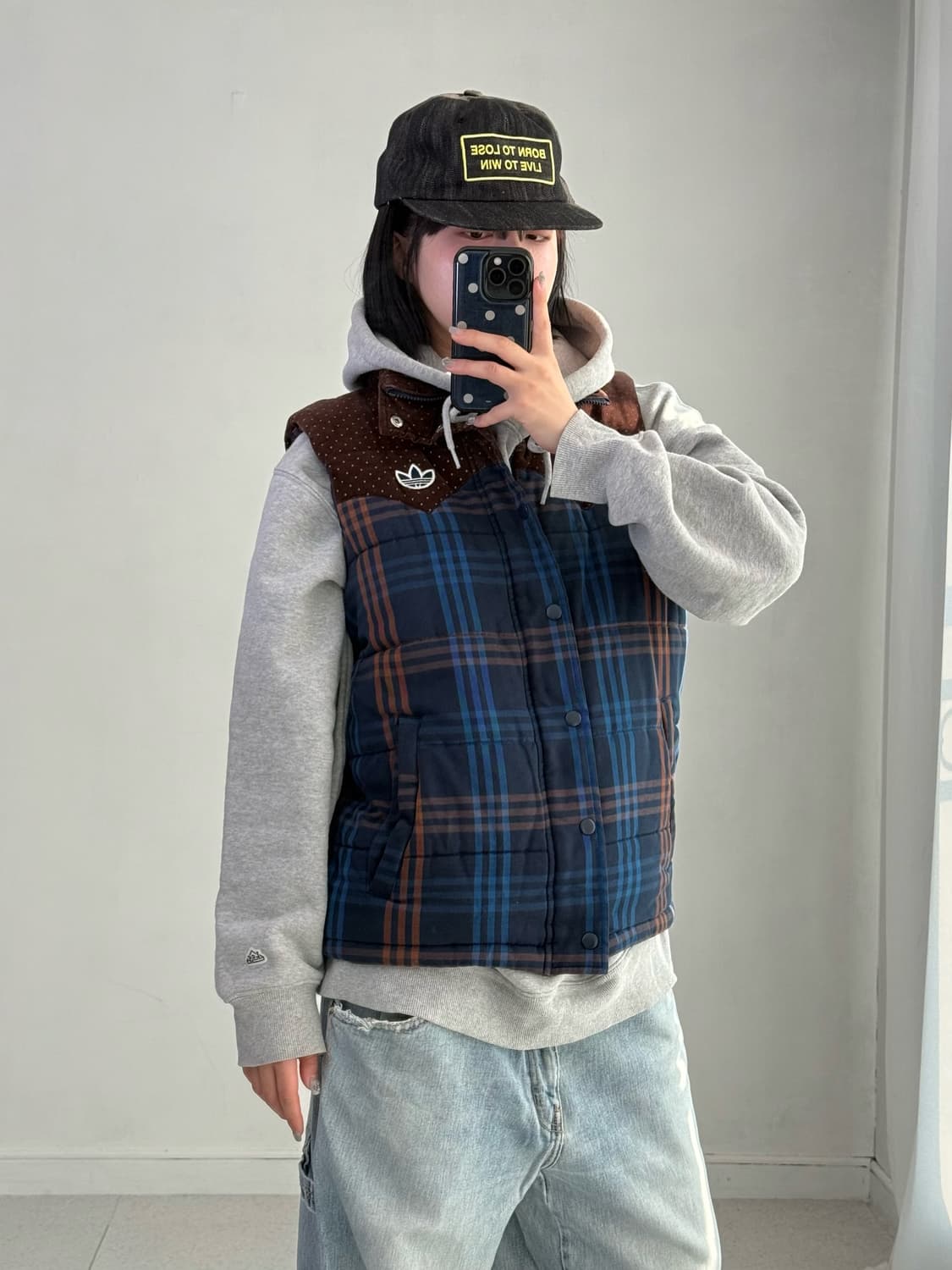 아디다스 브라운 도트 체크 패딩조끼 상품이미지2