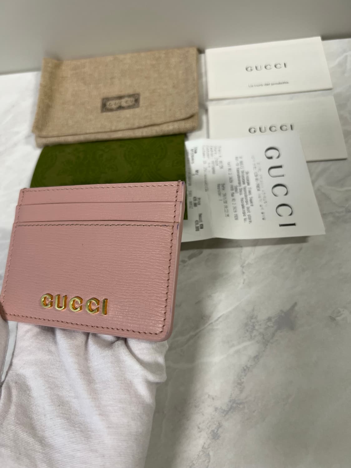 구찌 스크립트 라이트 레더 카드지갑 핑크 상품이미지4