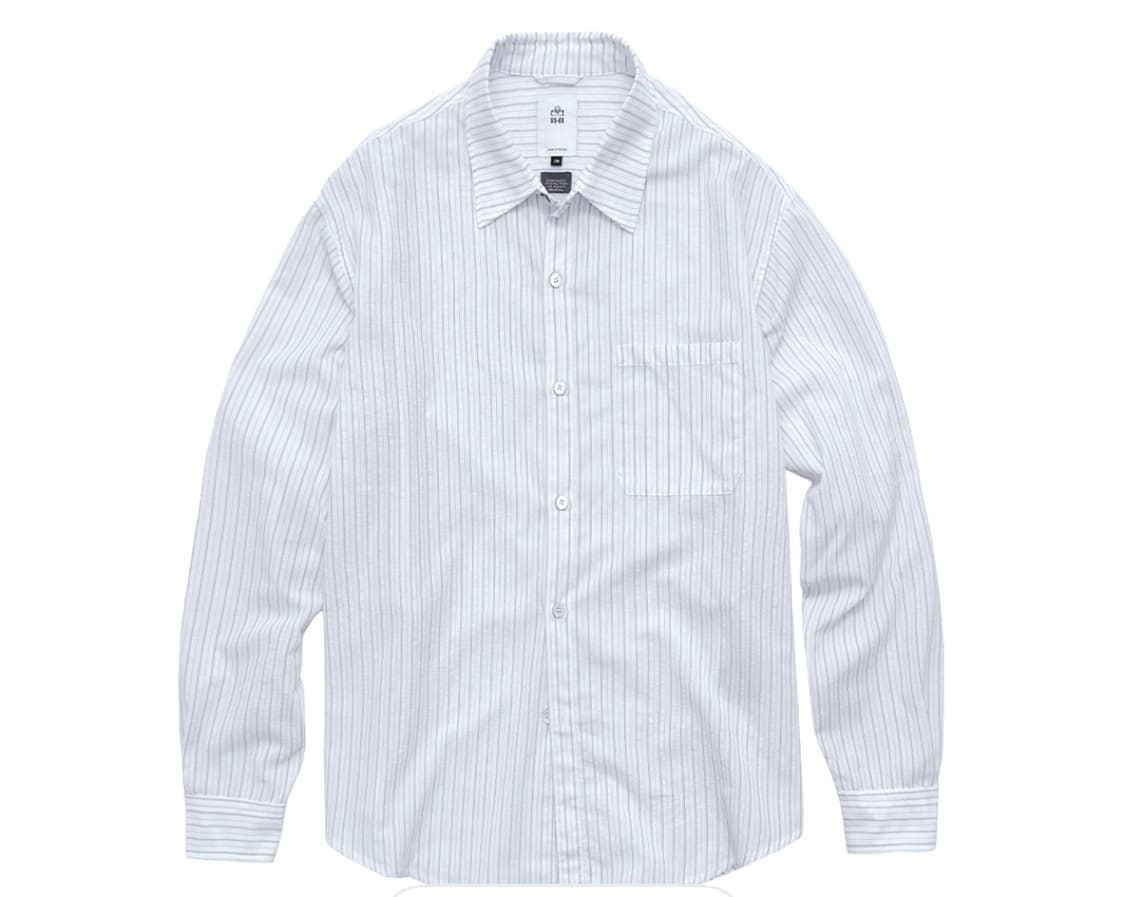 3) 폴리테루 루즈드 스트라이프 셔츠 워시드 화이트 상품이미지1