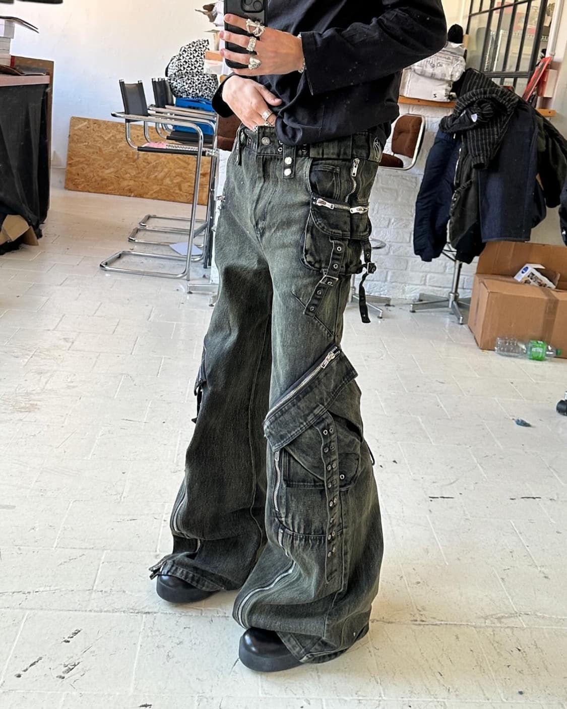 No faith studios 블랙 데님 카고 팬츠 xl 상품이미지1