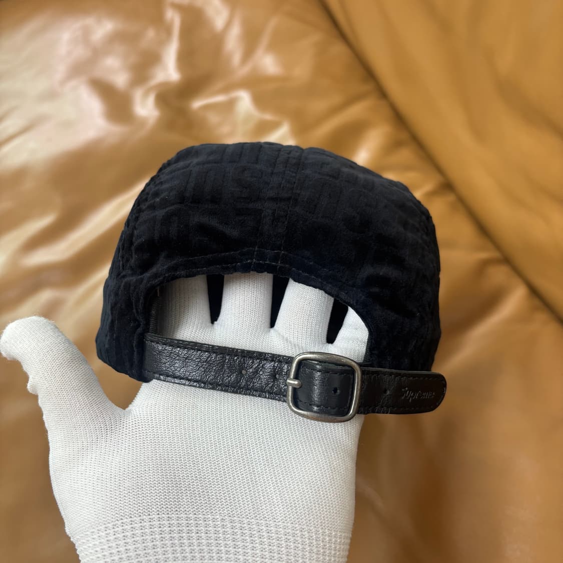 슈프림 캠프캡 모자 박스로고 자카드 벨벳 블랙 상품이미지7