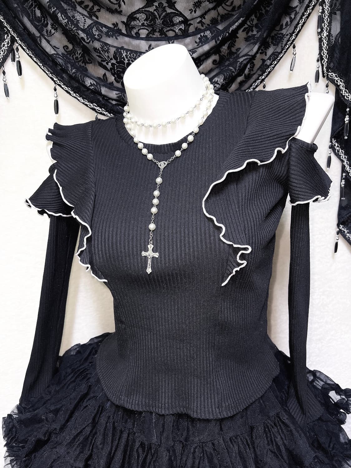 로맨틱갸루 고딕 고스로리 프릴 러플 숄더트임 로걀탑 공겜여주 핀터 세라 상품이미지6