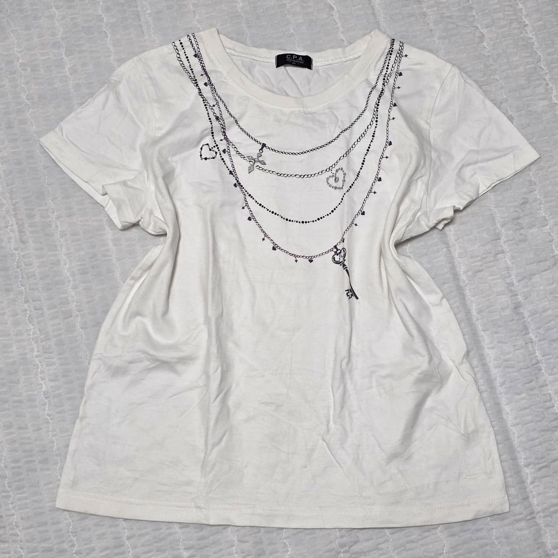 C.P.A. 일본빈티지)화이트 오네갸루st 체인넥클리스 프린팅 반팔티셔츠 상품이미지3
