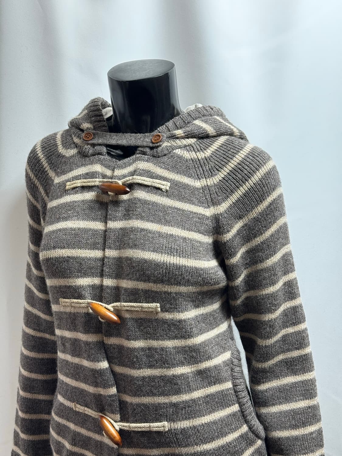 일본 빈티지 스트라이프 버튼 후드 니트 상품이미지2