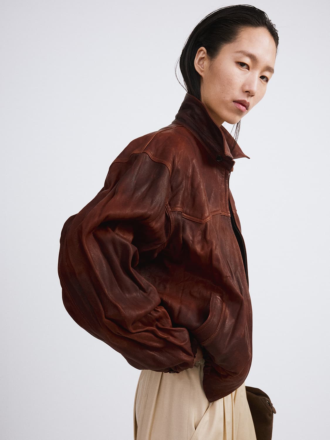 렉토 RECTO 빈티지 이펙트 레더 점퍼 가죽 자켓 레드 브라운 상품이미지1