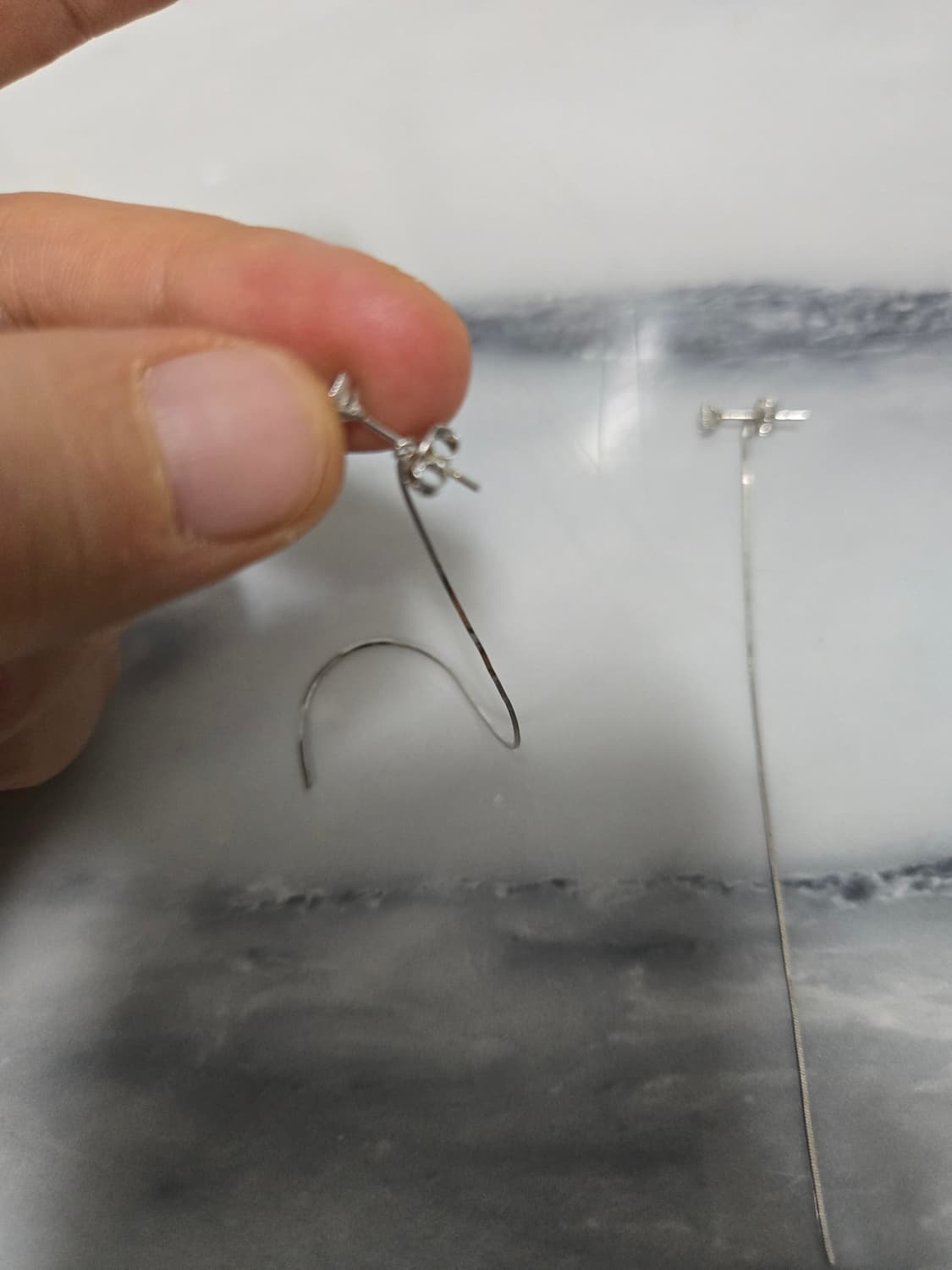 금값처분) 14k 화이트골드 롱 스네이크 체인 귀걸이  상품이미지6