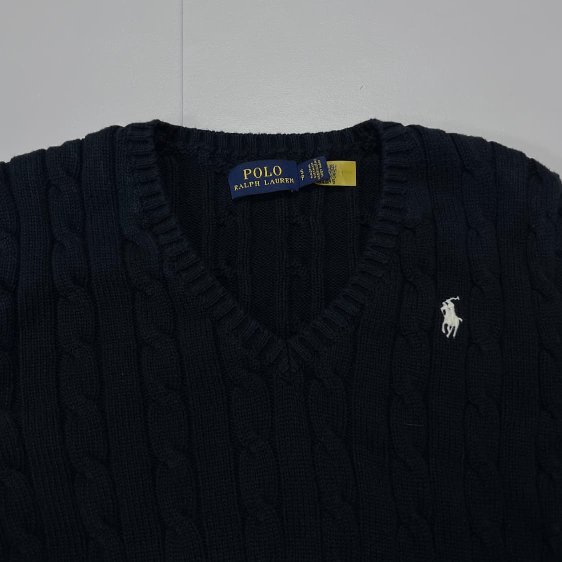 [정품] 폴로 블랙 / 화이트포니 꽈배기 브이넥 니트 [ S ] 상품이미지4