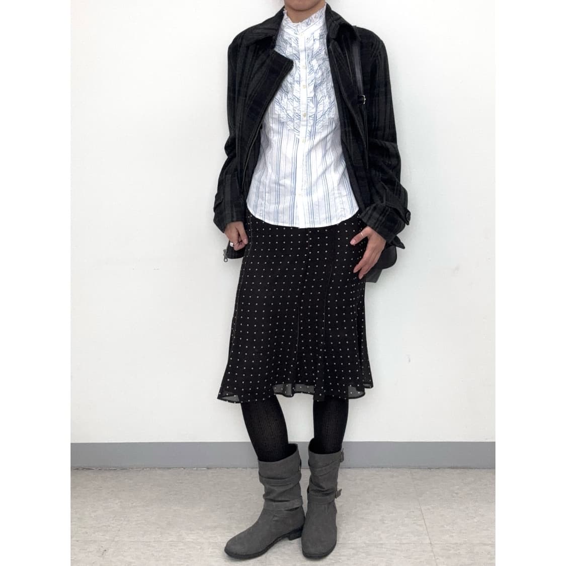 빈티지 그레이 체크 울 하프 더블코트 자켓 상품이미지5