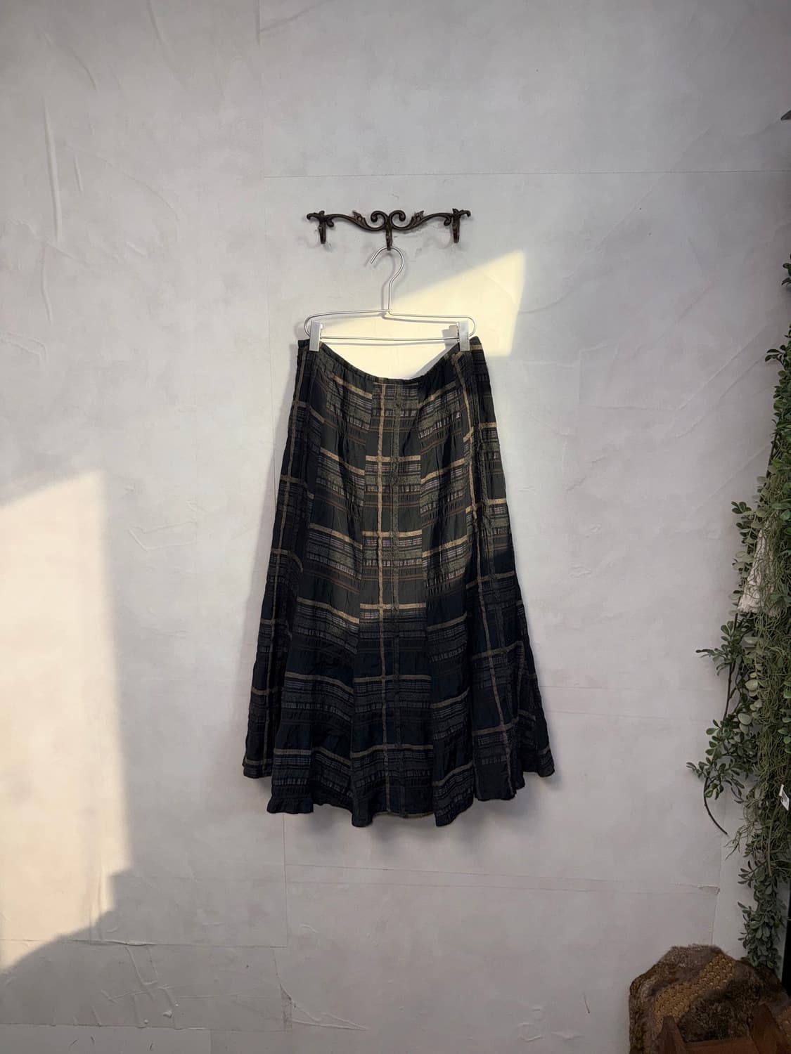Black brown check patch long skirt  상품이미지2