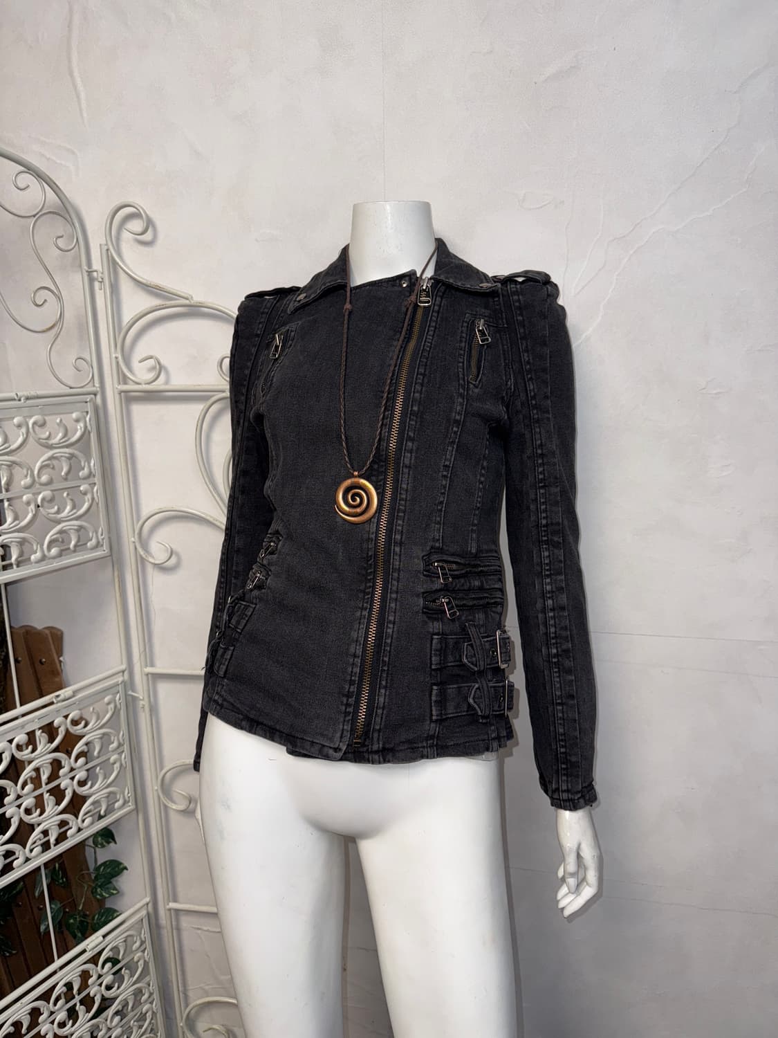 Black denim side double buckle rider jk 상품이미지3