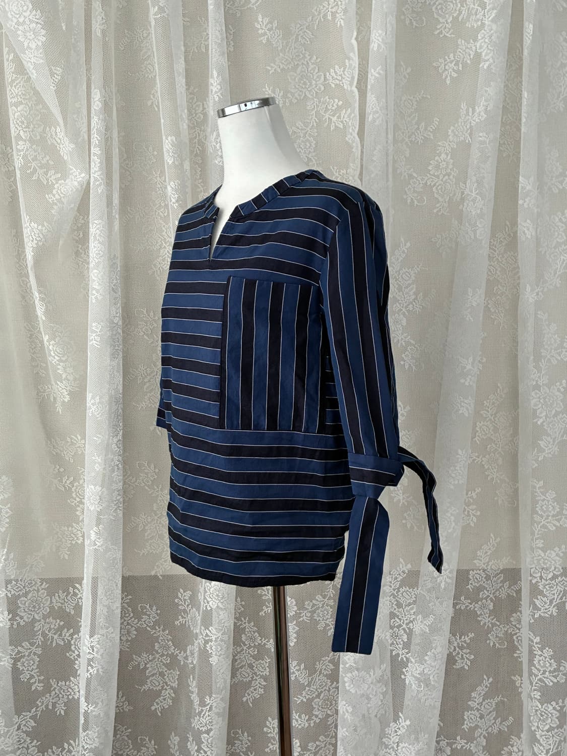 1) 마쥬 maje 스트라이프 린넨 블라우스 블루 상품이미지2