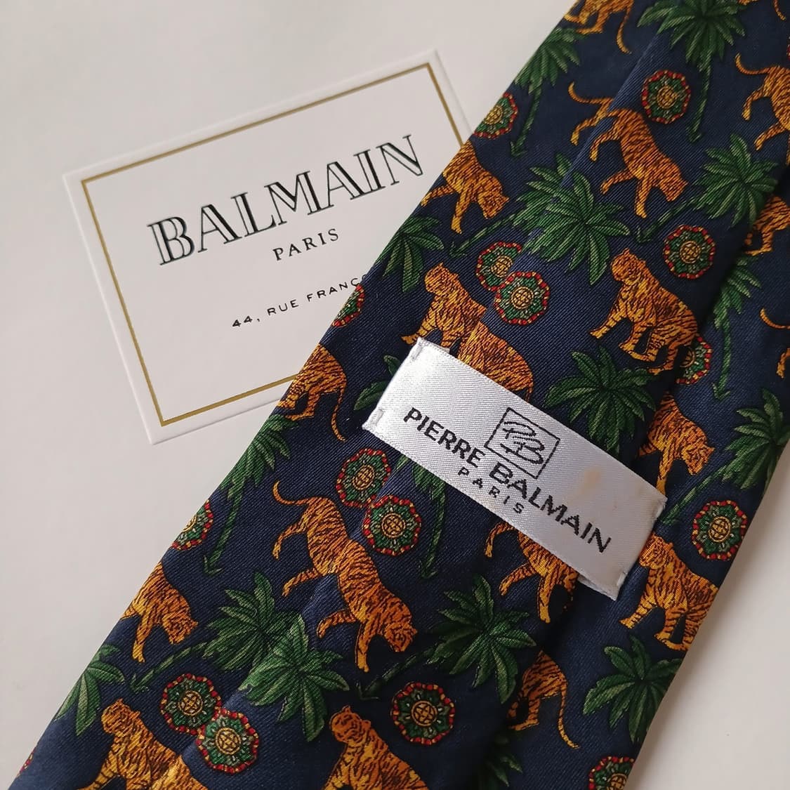 발망 실크 네이비 호랑이&야자수 넥타이 9.5cm A+등급 A19155
 상품이미지5