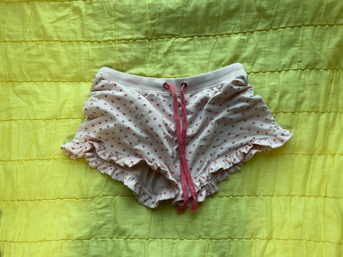 하트 포켓 도트 프릴 코튼 스트링 쭈리 반바지 큐트 갸루 스타일 상품이미지1