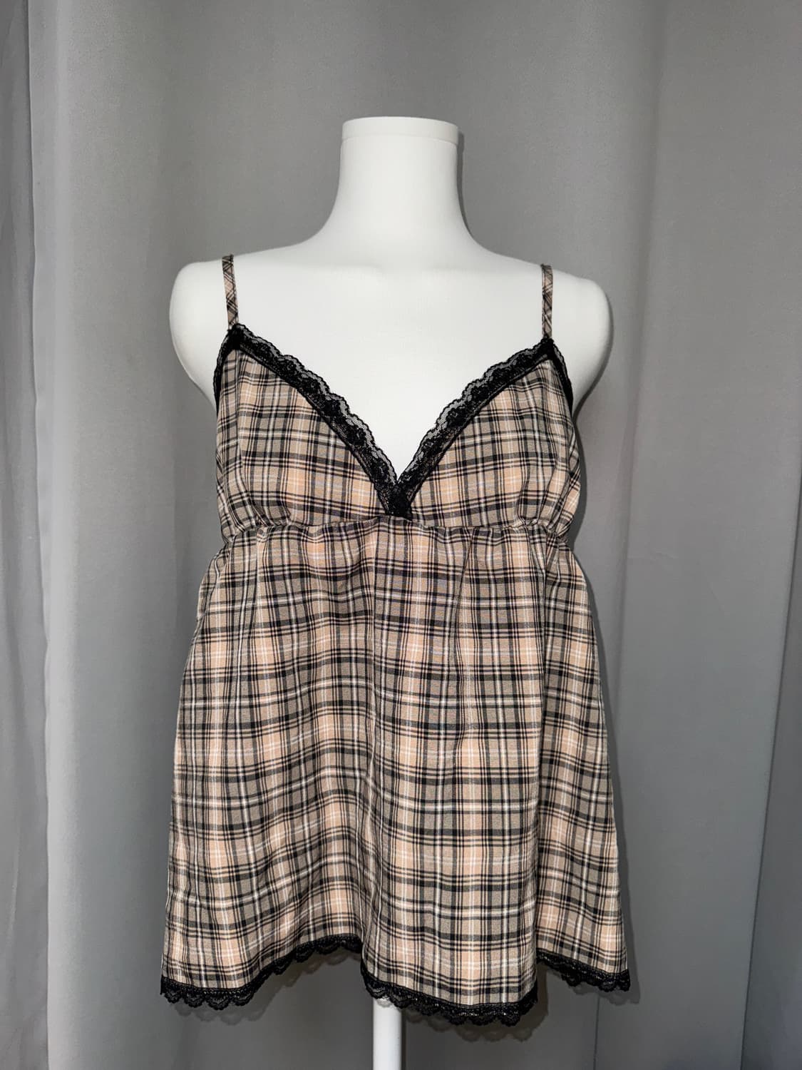 Brown Checkered sleeveles 상품이미지1