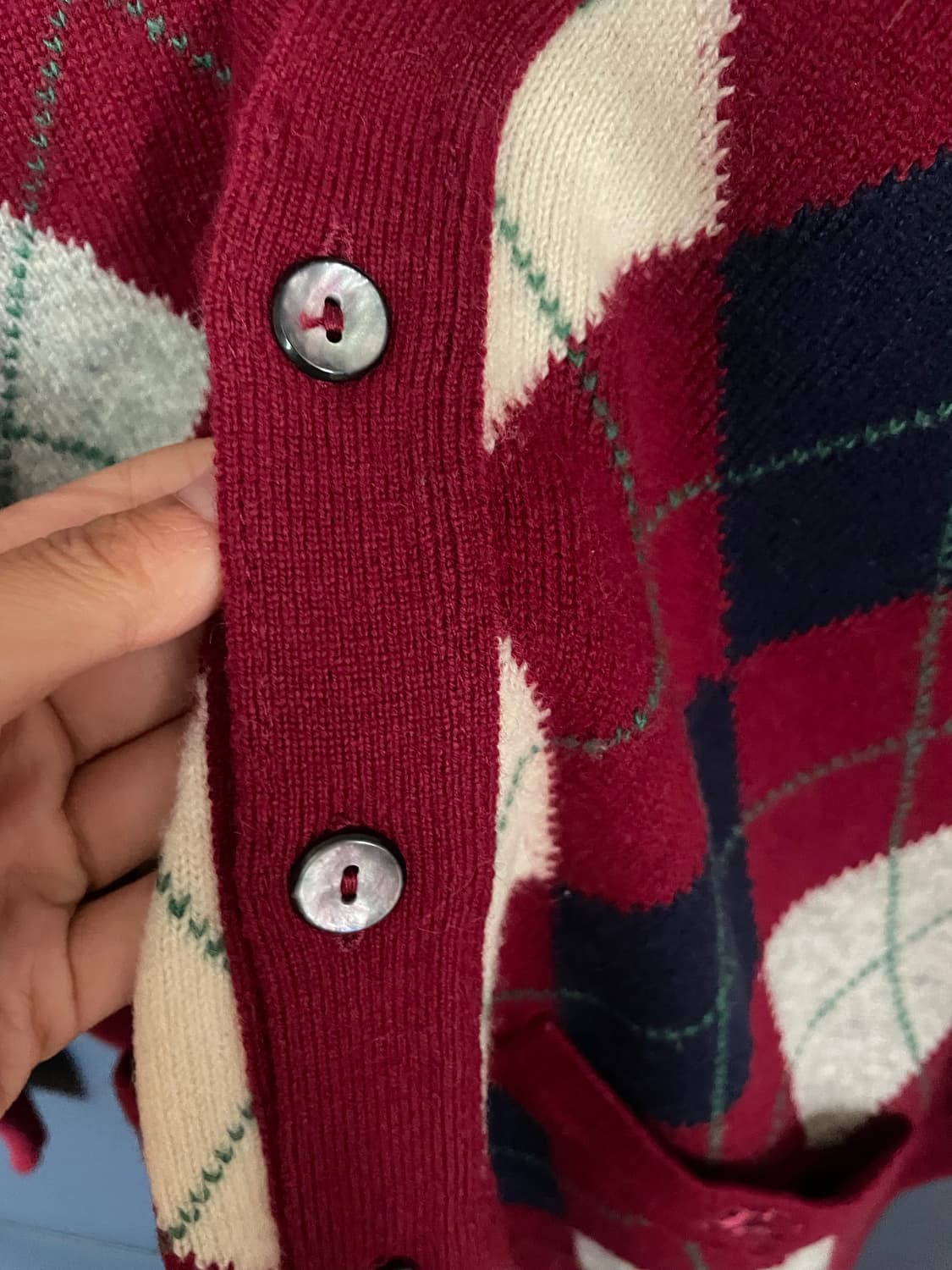 버버리 램스울100 아가일 가디건 상품이미지4