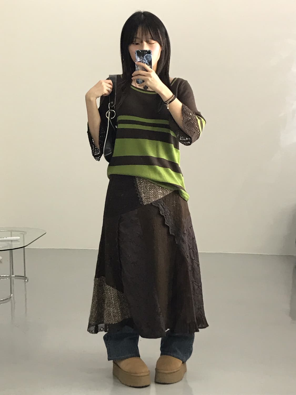 Jpn Brown Detail Midi Skirts 상품이미지3