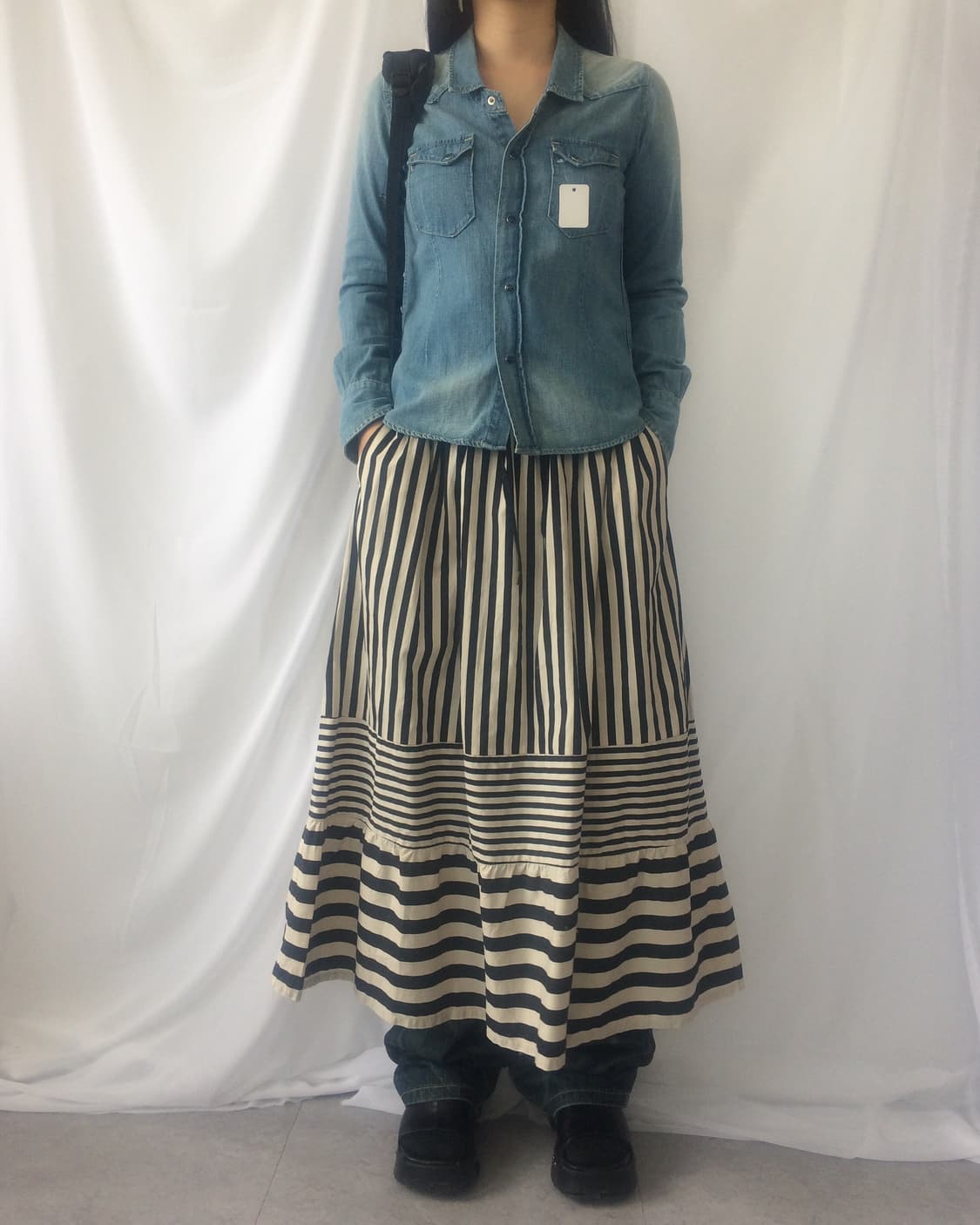 stripe pattern mixed skirt 상품이미지6