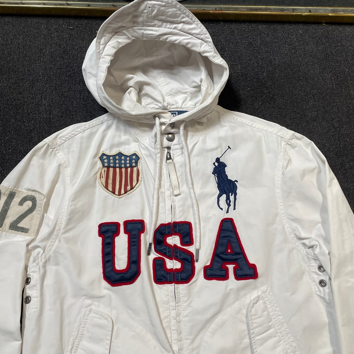 폴로 랄프로렌 극희귀 USA 화이트 블루종 후드 자켓 S 상품이미지3