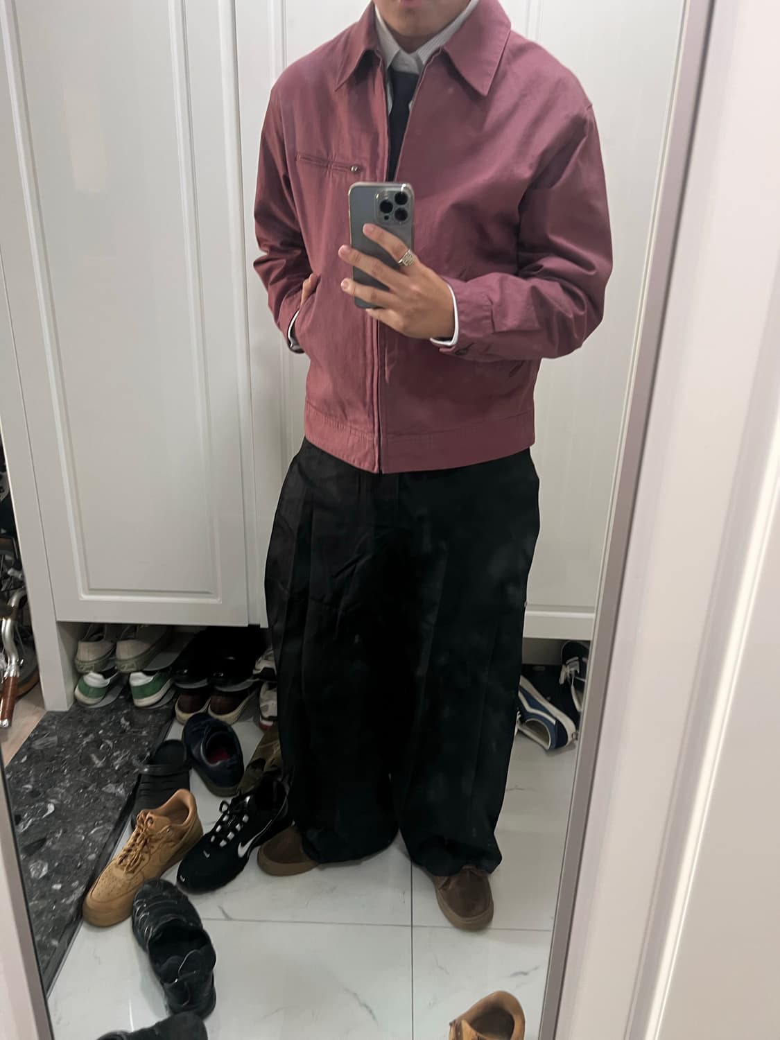 유니클로 워크자켓 핑크 L 상품이미지3