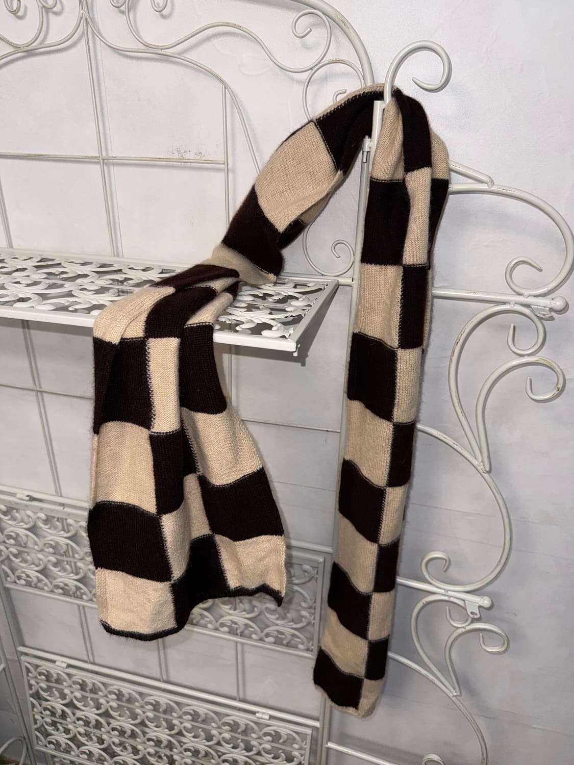 Ivory checkerboard cashmere muffler  상품이미지2