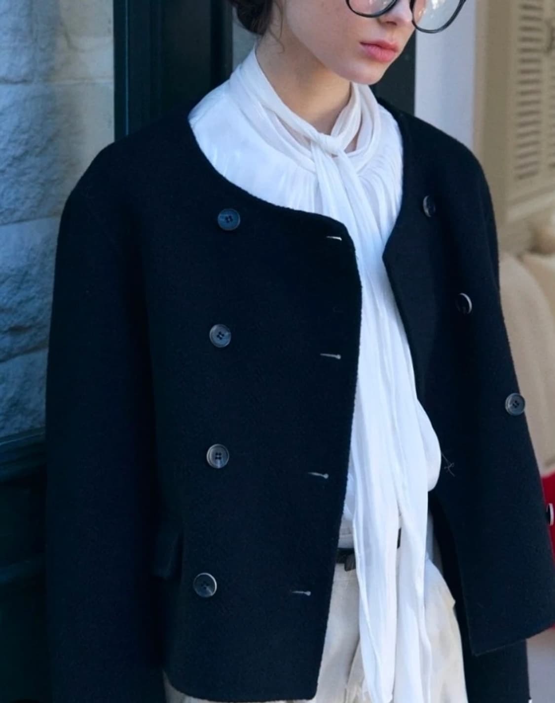 타임 울 100% 블랙 더블버튼 숏코트 ~55 상품이미지1