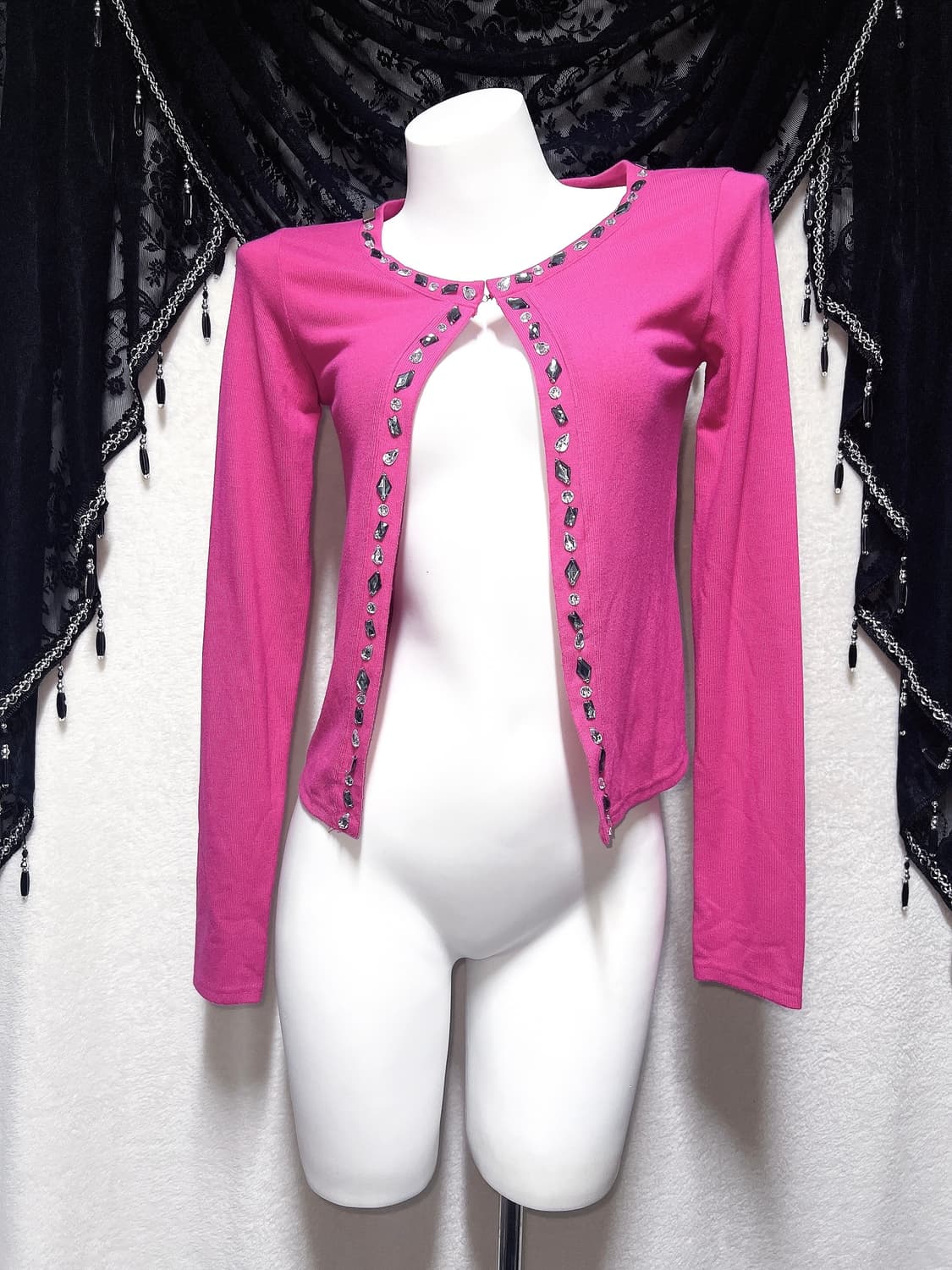 마젠타 핑크 히메갸루 오네 로맨틱 로걀 큐빅 가디건 볼레로 섹시 핀터 상품이미지7