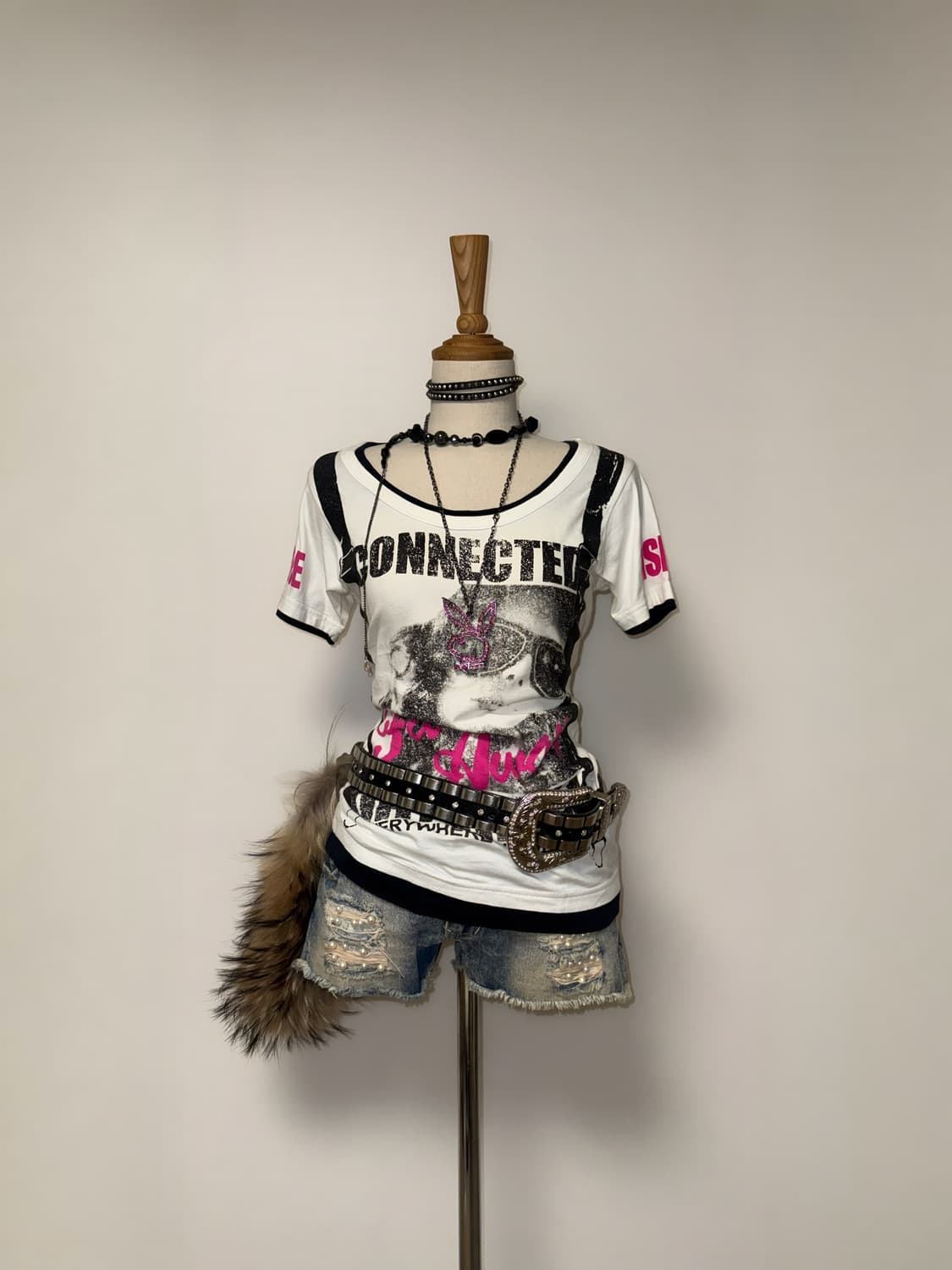 스카이봄버 데미지 갸루 진주 반바지 상품이미지5