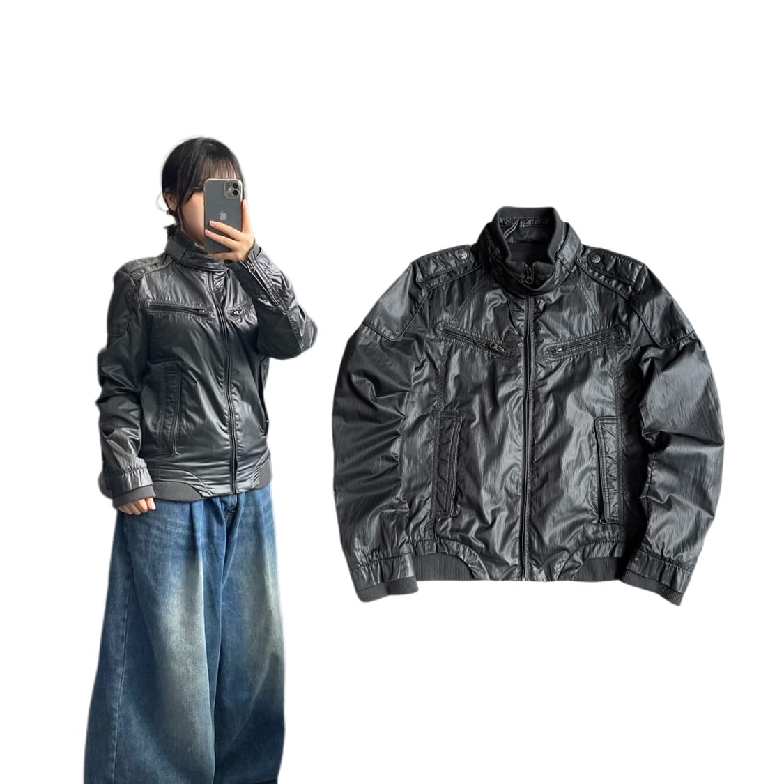 바이커 Y2K 나일론 집업 자켓 상품이미지1