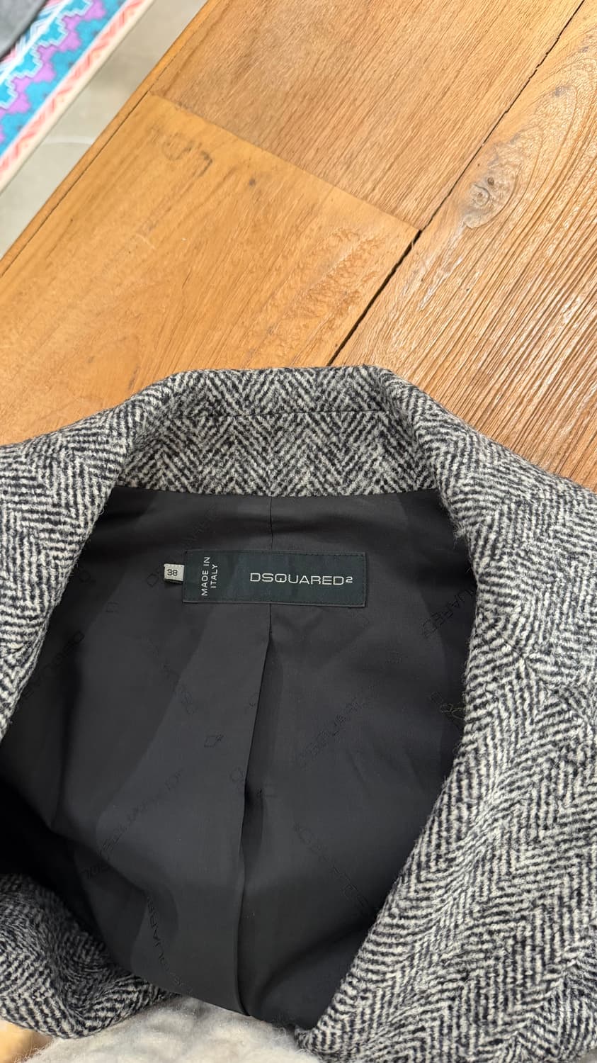 디스퀘어드2 블랙 화이트 헤링본 레더 슬리브 크롭 자켓 상품이미지7