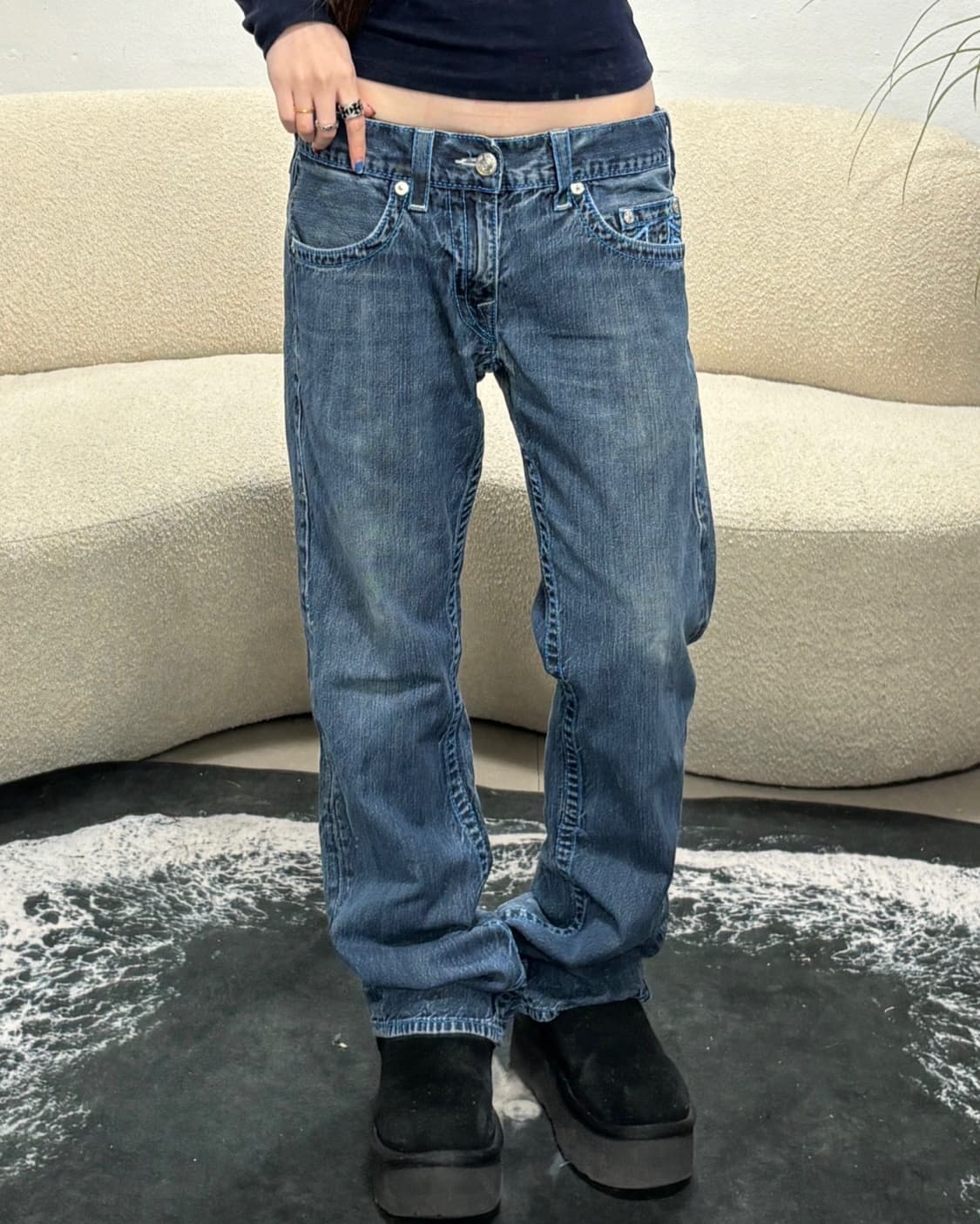 90s TRUE RELIGION 빅 호스슈 스티치 데님 팬츠 상품이미지2