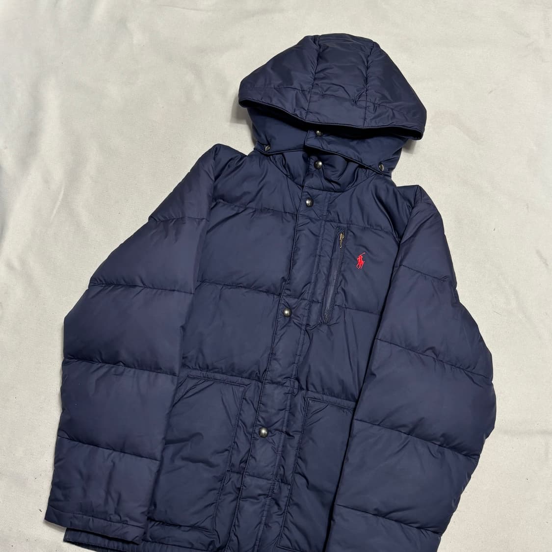 XL 폴로랄프로렌 레드 포니 네이비 덕 다운 후드 패딩 상품이미지1