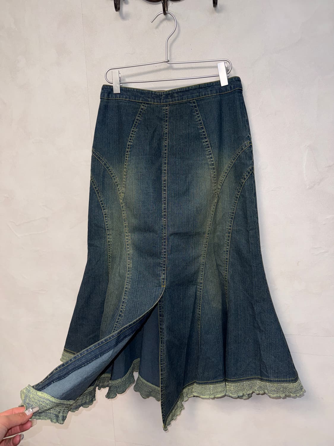 Washing denim oriental cubic floral sk 상품이미지4