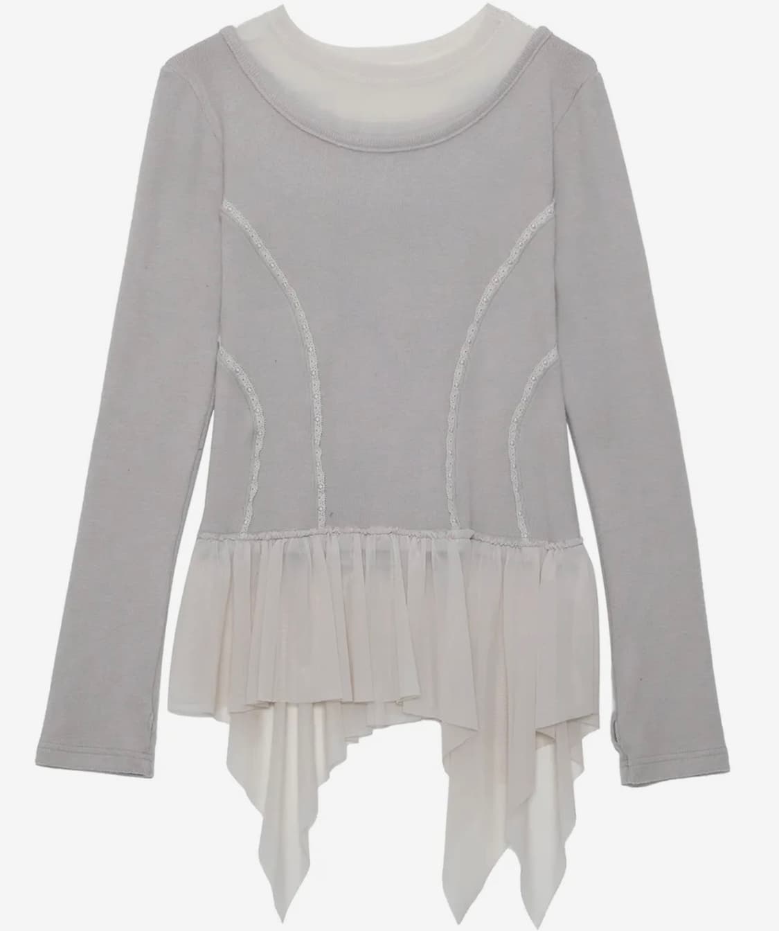 플레어업 Layered Lace Frill Long Sleeve 그레이 상품이미지1