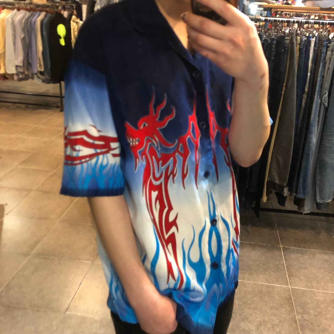 [NO.9] y2k 트라이벌 반팔 셔츠 블루 상품이미지2