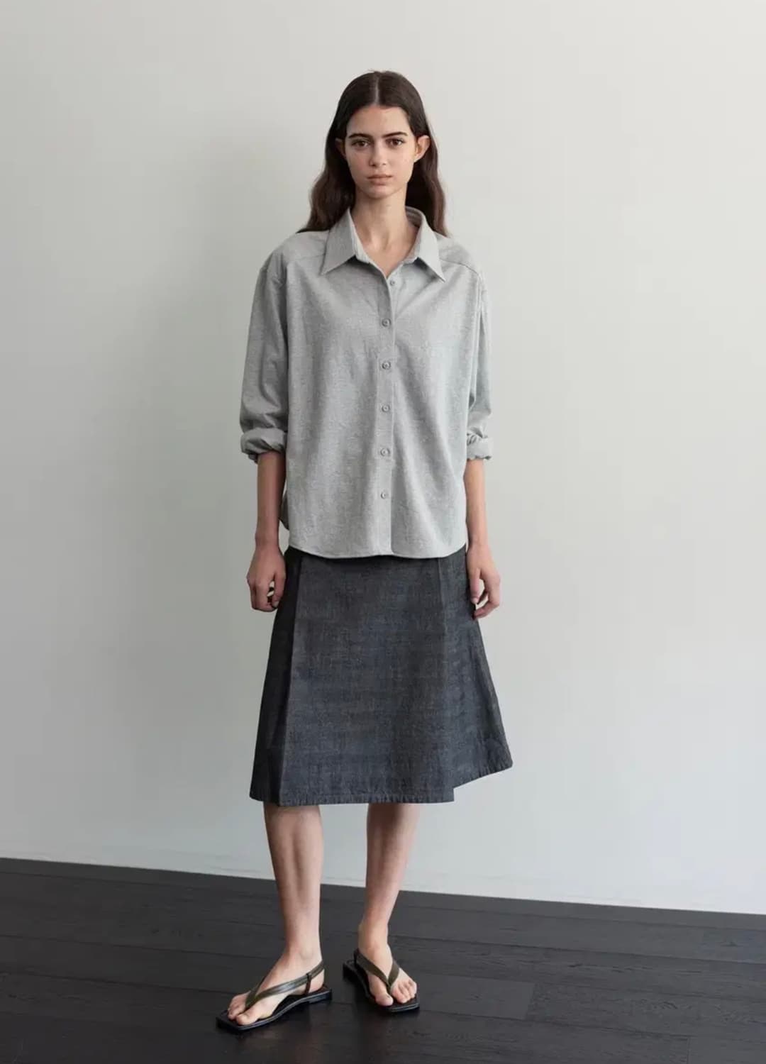 문달 Denim Pleat Skirt in Black 상품이미지2