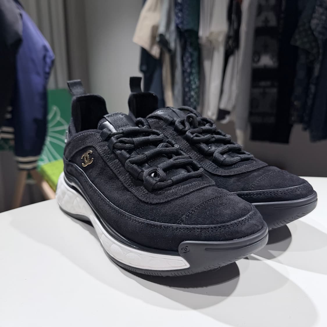 (A/40) / 샤넬 믹스드 파이버 패브릭 스웨이드 스니커즈 블랙 상품이미지3